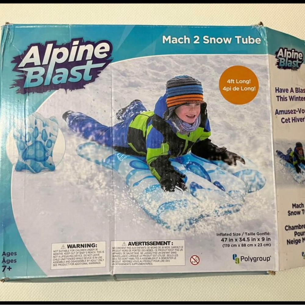 Alpine Blast Paw Print Kids' Inflatable Winter Snow Sled/Toboggan w/ Handles